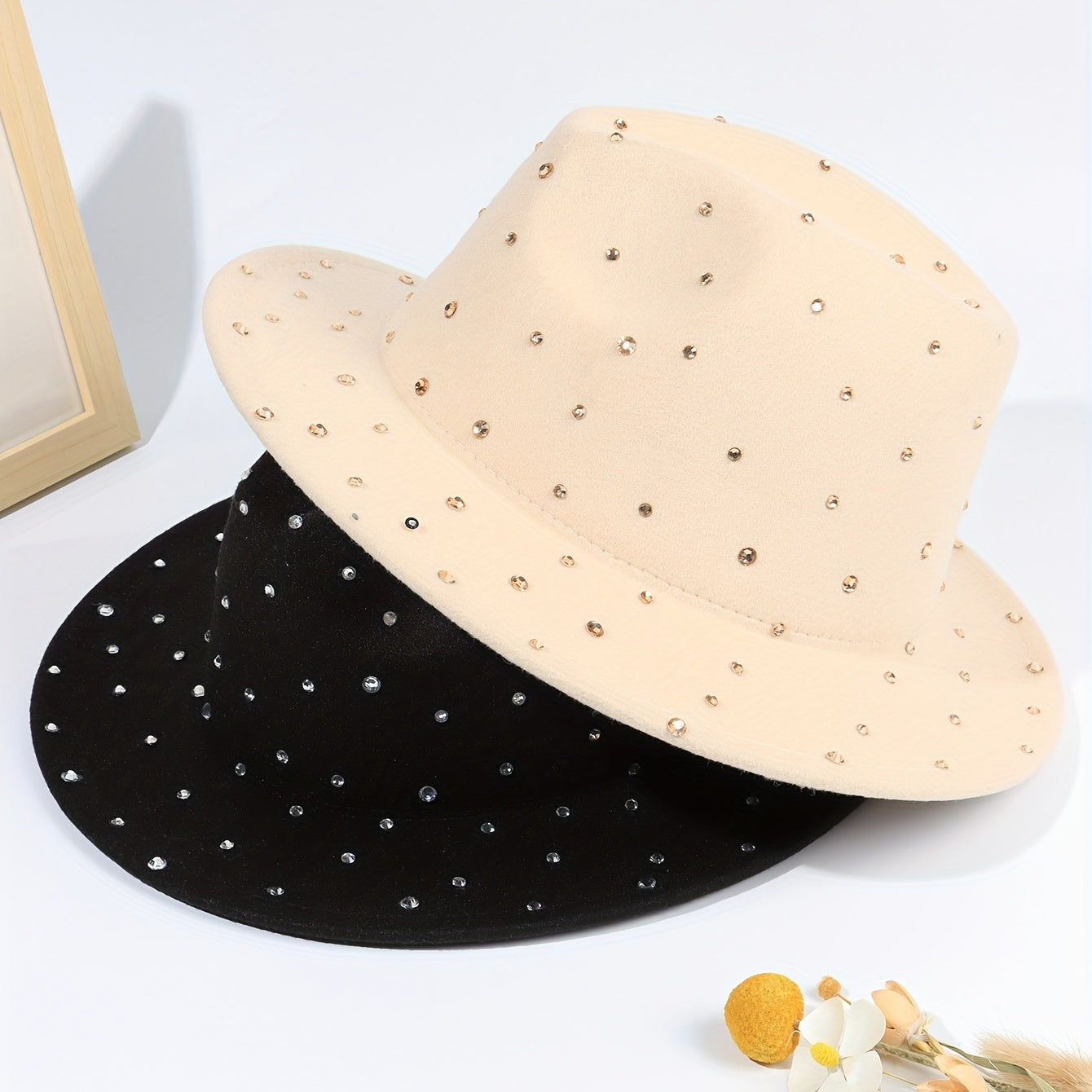Y2K Rhinestone Decor Fedora Cap Unisex Jazz Hats Lightweight Felt Hat