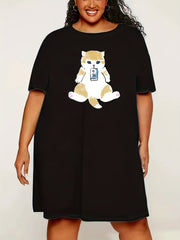  Cat & Milk Print Lounge Dress