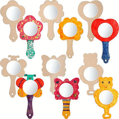 12pcs Mini Wooden Graffiti Mirrors for DIY Painting
