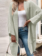  Cable Batwing Sleeve Open Front Cardigan with Pockets