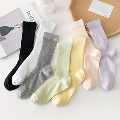 4 Pairs Solid Socks Comfy & Breathable All-match Women's Stockings