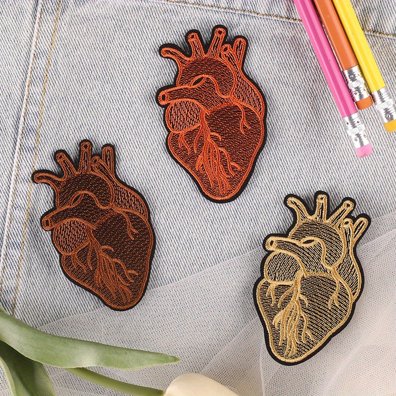 3pcs Organ Heart Embroidery Patches For Boys Clothing DIY Ironing Stickers