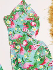  Sexy One Piece Swimsuit Women's Plus Tropical Print Cap Sleeve V Neck
