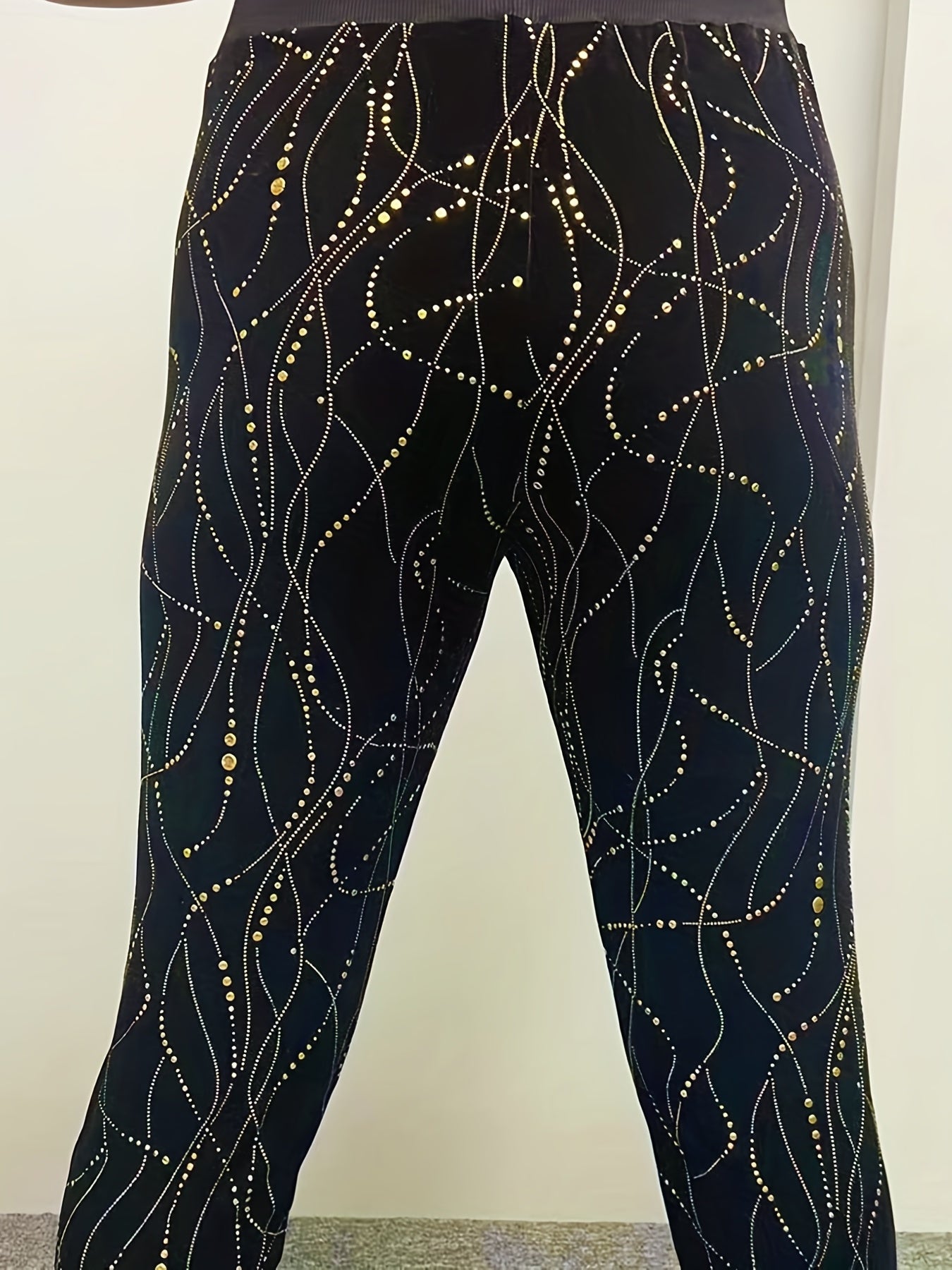  Sporty Leggings Women's Golden Dot Print High Rise Skinny Leggings