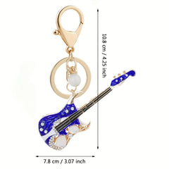 Rhinestone Guitar Keychain Musical Instrument Metal Key Ring Purse Bag Charm
