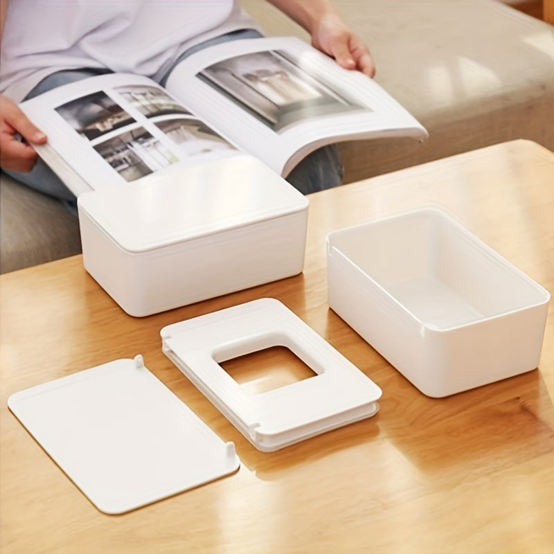 Desktop Wet Tissue Box Household Plastic Dust proof With Lid, Home Office Decor