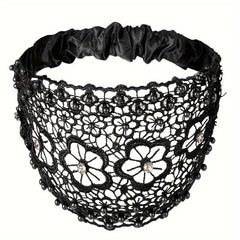 Hollow Lace Flower Pattern Headband Faux Pearl Charms Stretch Headband