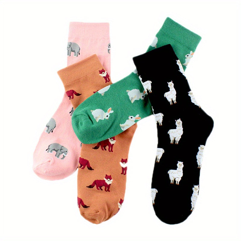 4 Pairs Cartoon Animal Print Socks Women's Stockings