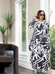 Women's Plus Graffiti Print Long Sleeve Casual Dress