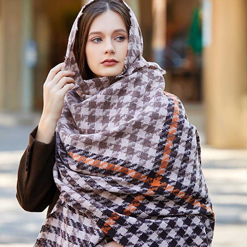 Winter Thermal Plaid Scarf Shawl Cold Weather Scarves & Wraps For Women