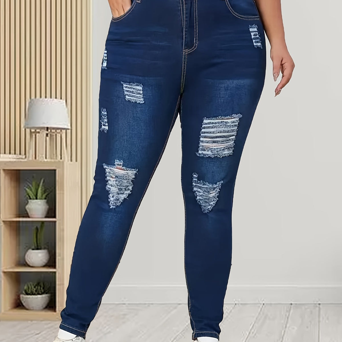 Washed Ripped Button Fly High Skinny Jeans