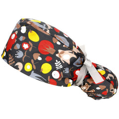 Cartoon Rose Print Work Cap Scrub Cap Adjustable Nurse Hats Elastic Lace Up Cap