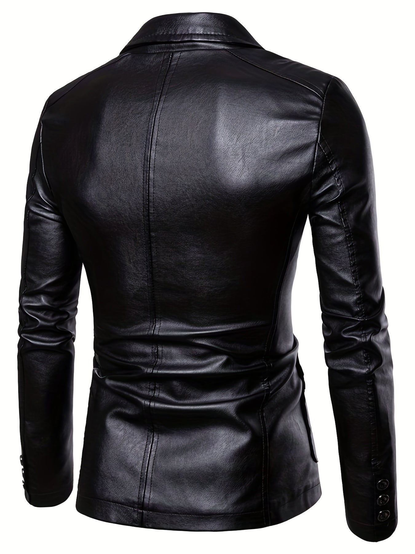 Men's Retro Style PU Jacket Button Up Lapel Faux Leather Jacket
