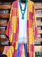  Colorblock Geometric Print Long Sleeve Cardigan
