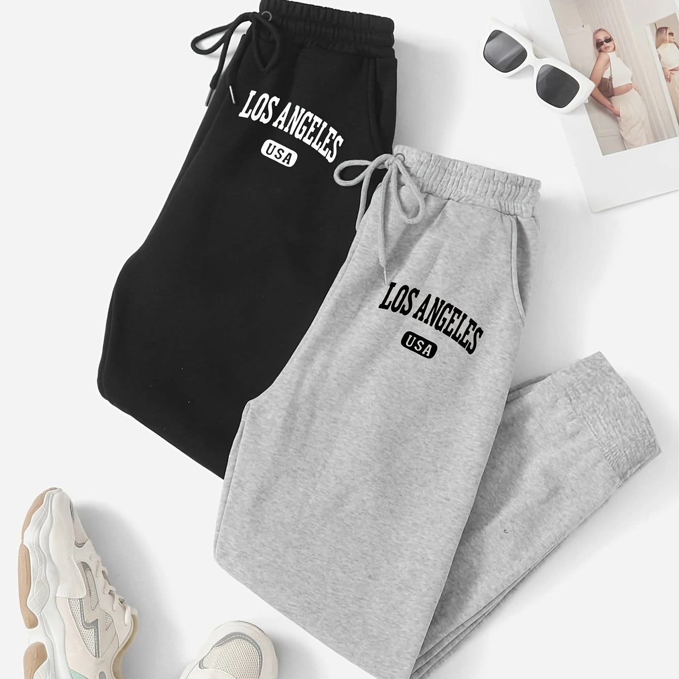 Two Piece LA Letter Print Sweatpants Casual Set Women's Clothing