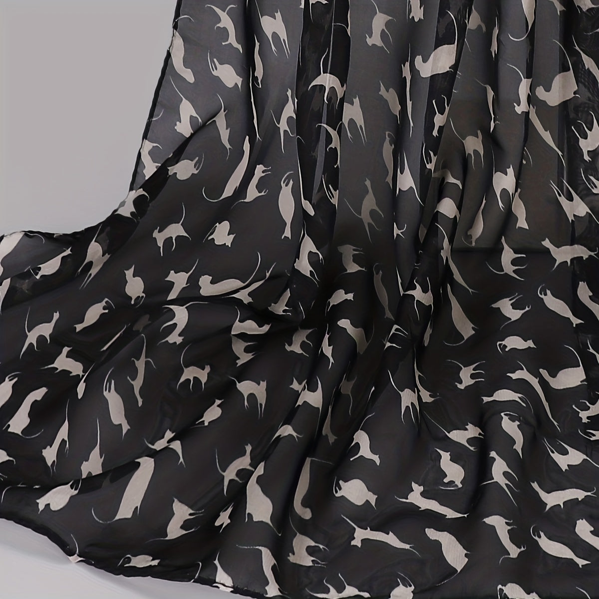 Cat Print Chiffon Scarf Solid Thin Breathable Shawl Hijab