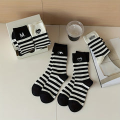 5 Pairs Striped Crew Socks Women's Stockings & Hosiery