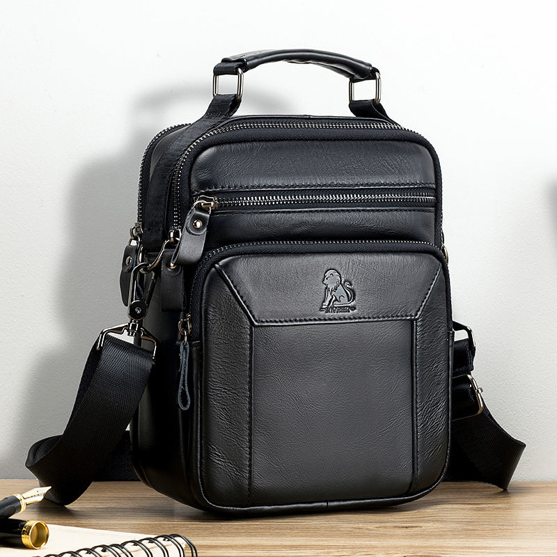 Men's Cowhide One Shoulder Bag Vertical Square Top Layer Cowhide Bag