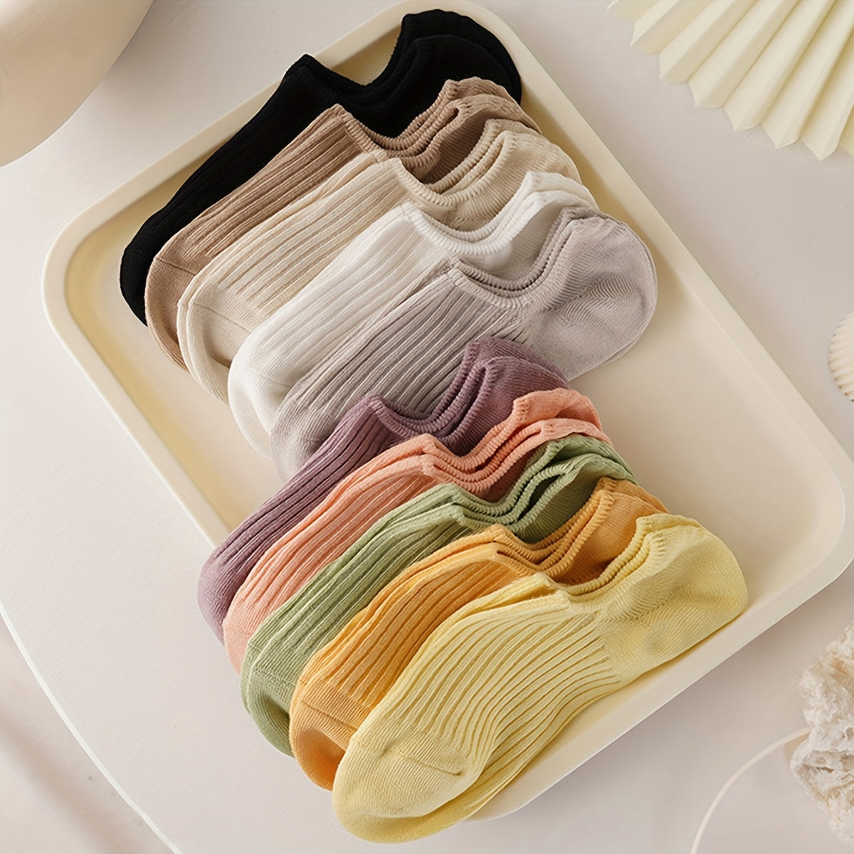 10 Pairs Solid Ribbed Ankle Socks Women's Stockings