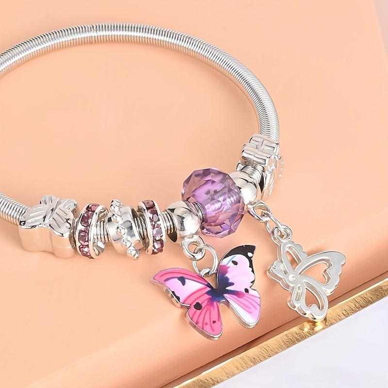 Vintage Butterfly Pendant Bracelet Heart Spring Chain Stretchable Bangle