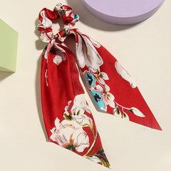 4pcs Floral Print Scarf Hair Tie Vintage Scrunchie Scarf Hair Accessory