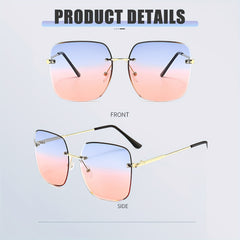 Ombre Rimless Sunglasses Square UV400 Sun Shades for Beach Travel