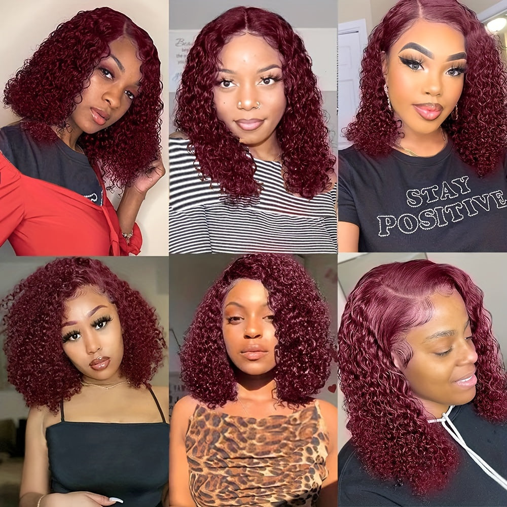 Burgundy Lace Front Human Hair Bob Wig 13x4 Short Curly