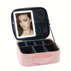LED Makeup Bag with Large Lighted Mirror and Organizer