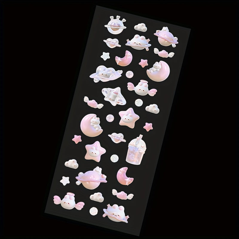 Moon Rabbit 3D Love Heart Star Stickers Set