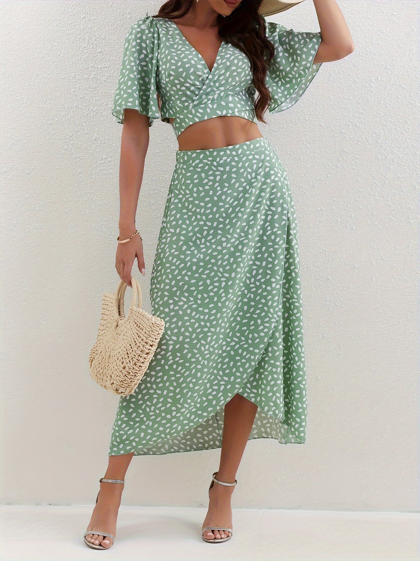 Floral Print Two Piece Set: Crop Top & Maxi Skirt