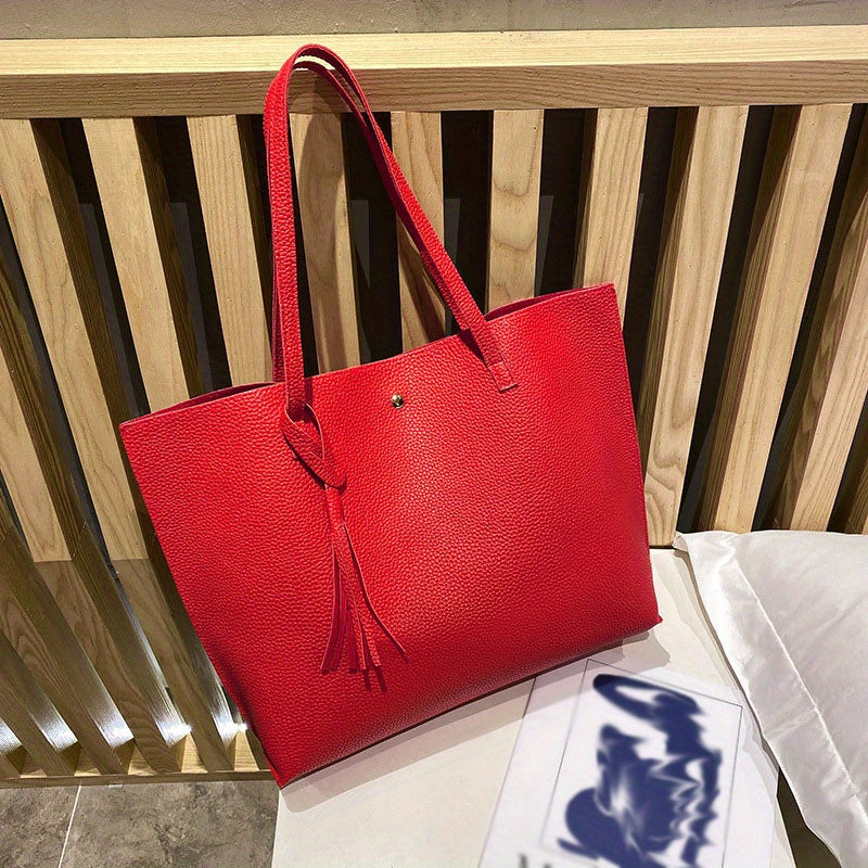 Large Capacity Shoulder Bag PU Leather Tote Versatile Portable Handbag