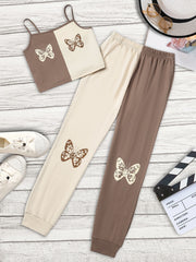 Girls Butterfly Cami Top & Sweatpants Set Summer Clothes
