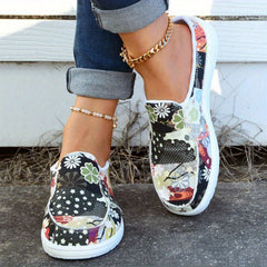 Women's Floral Print Slip-On Canvas Shoes Lightweight Casual Flats