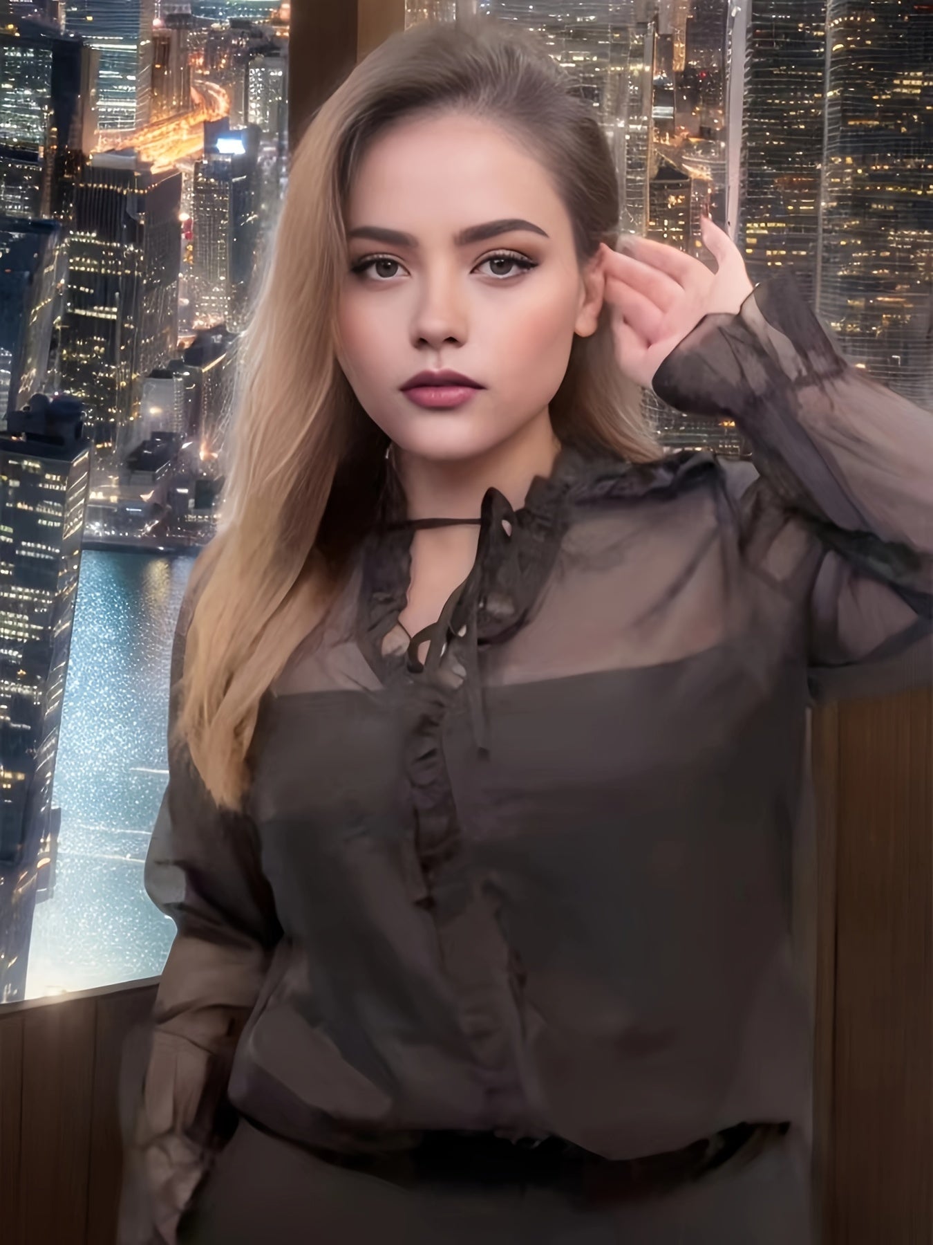  Casual Blouse Solid Ruffle V Neck Top