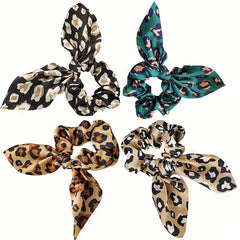 Leopard Pattern Scrunchies Rabbit Ears Hair Tie Ponytail Holder