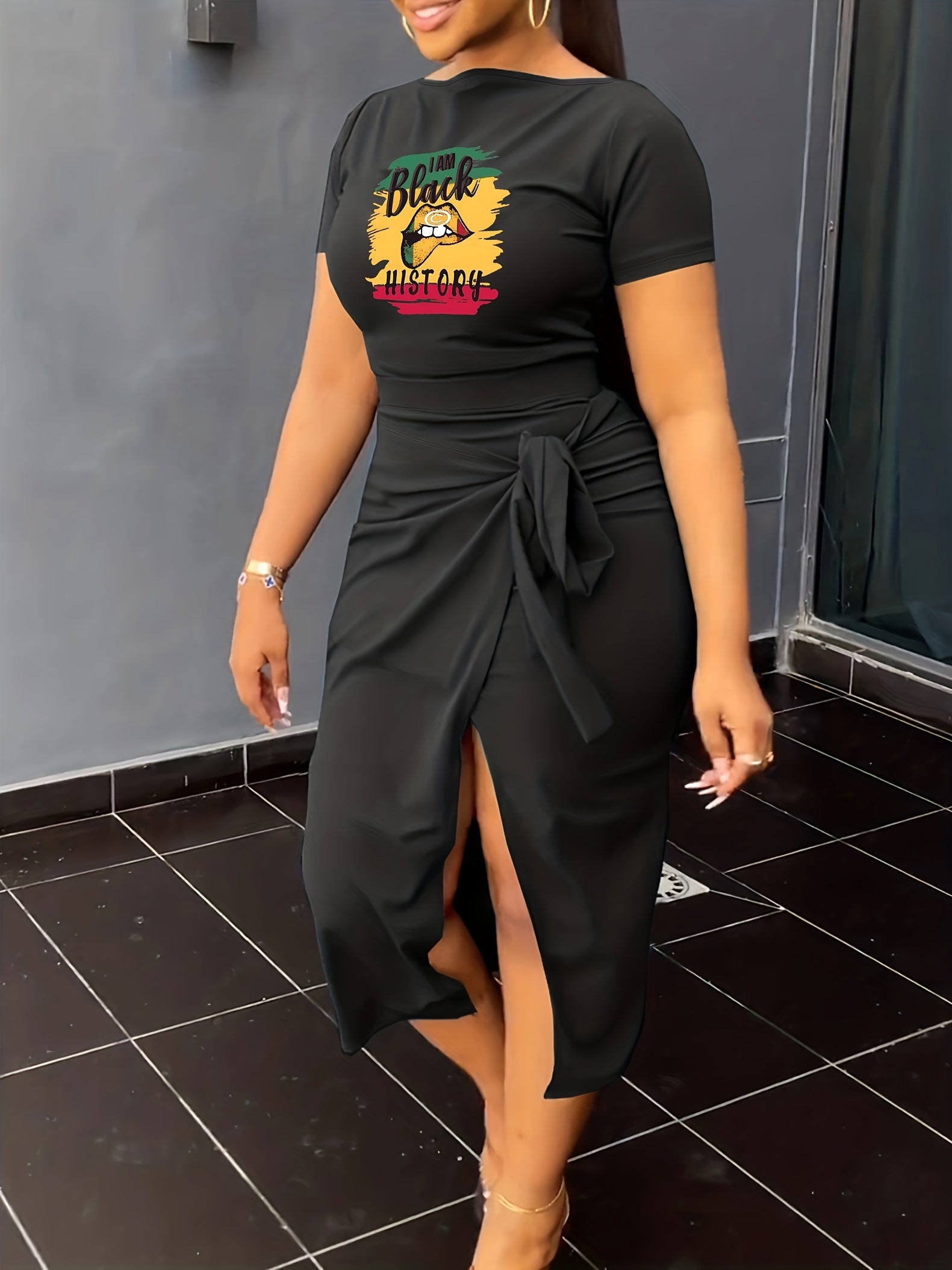  Juneteenth Graphic Crop Top & Split Knot Skirt Set