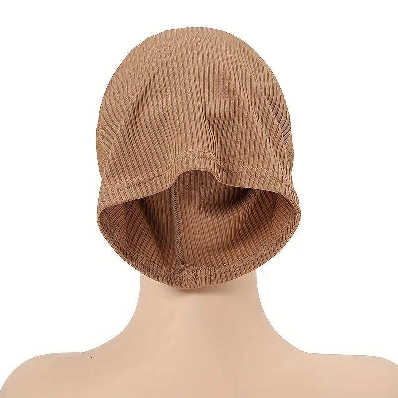 Solid Striped Turban Cap Hijab Soft Inner Cap Casual Underscarf