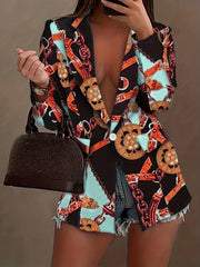  Baroque Print Long Sleeve Blazer