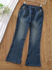 Girls Denim Flared Leg Pants Stretch Kids Slim Fit Jeans