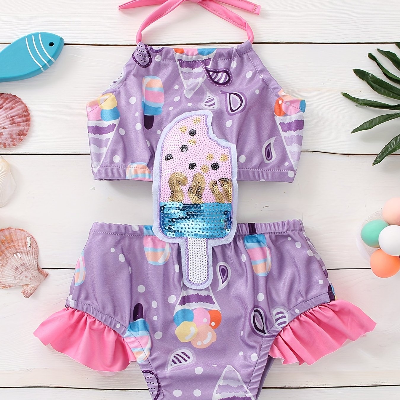Ice Cream Halter One Piece Swimsuit for Little Girls