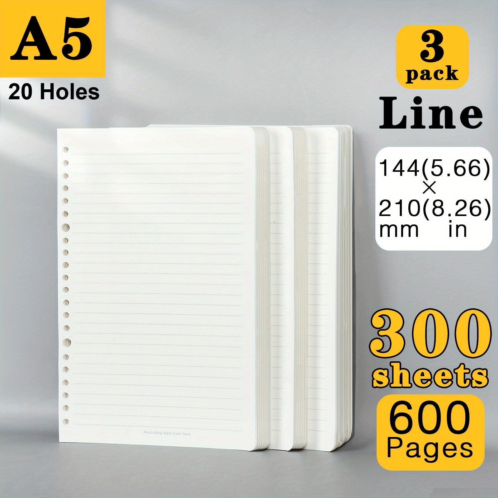 200 Pages A5 B5 Loose leaf Paper Refills for Binder Notepad Inserts