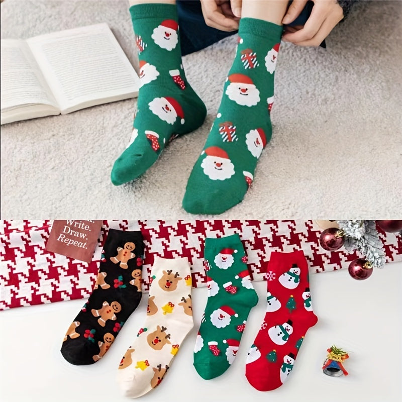 4 Pairs Christmas Print Socks Women's Stockings