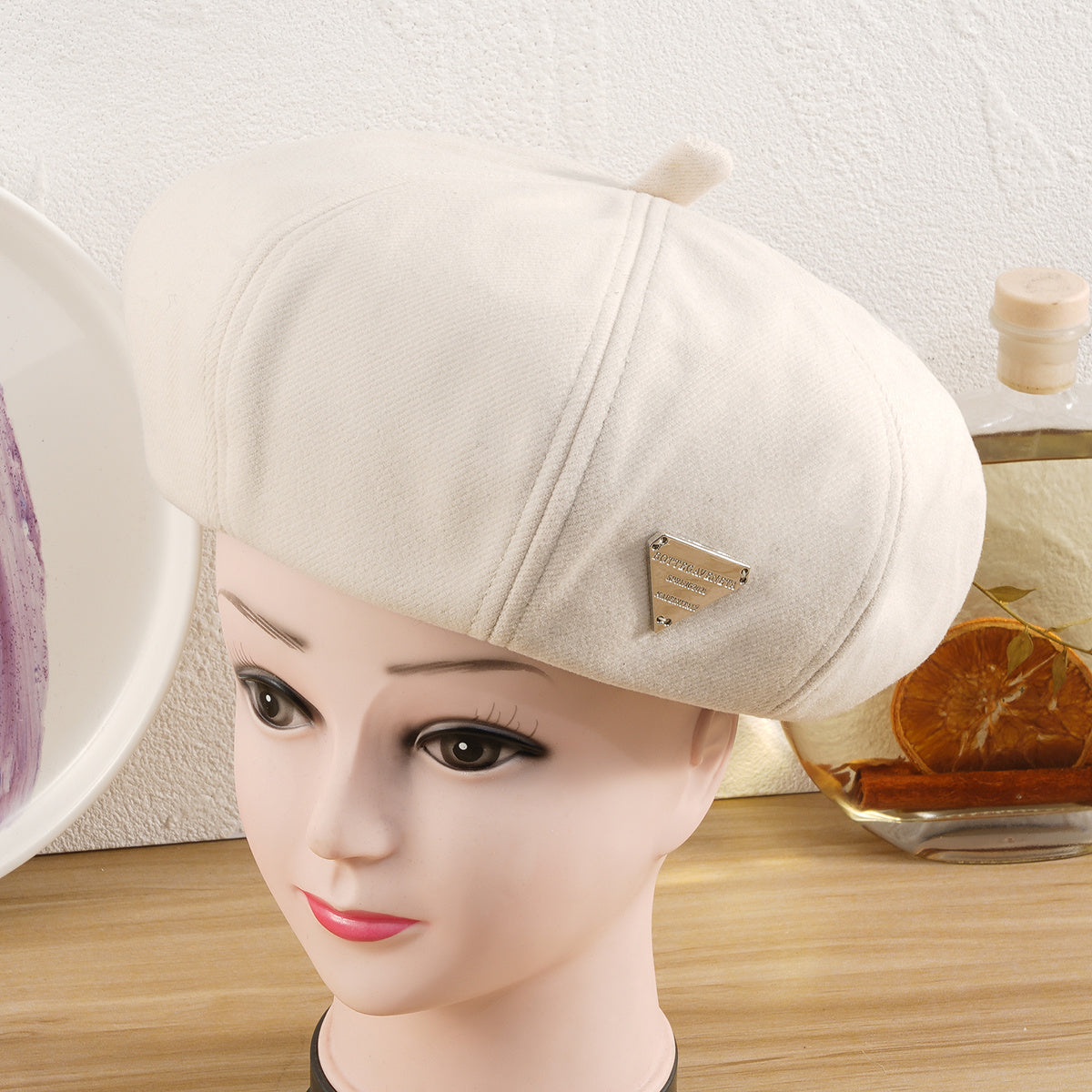 Triangle Label Winter Beret Painter Hat Outdoor Casual Style Hat For Women Girls
