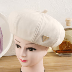 Triangle Label Winter Beret Painter Hat Outdoor Casual Style Hat For Women Girls