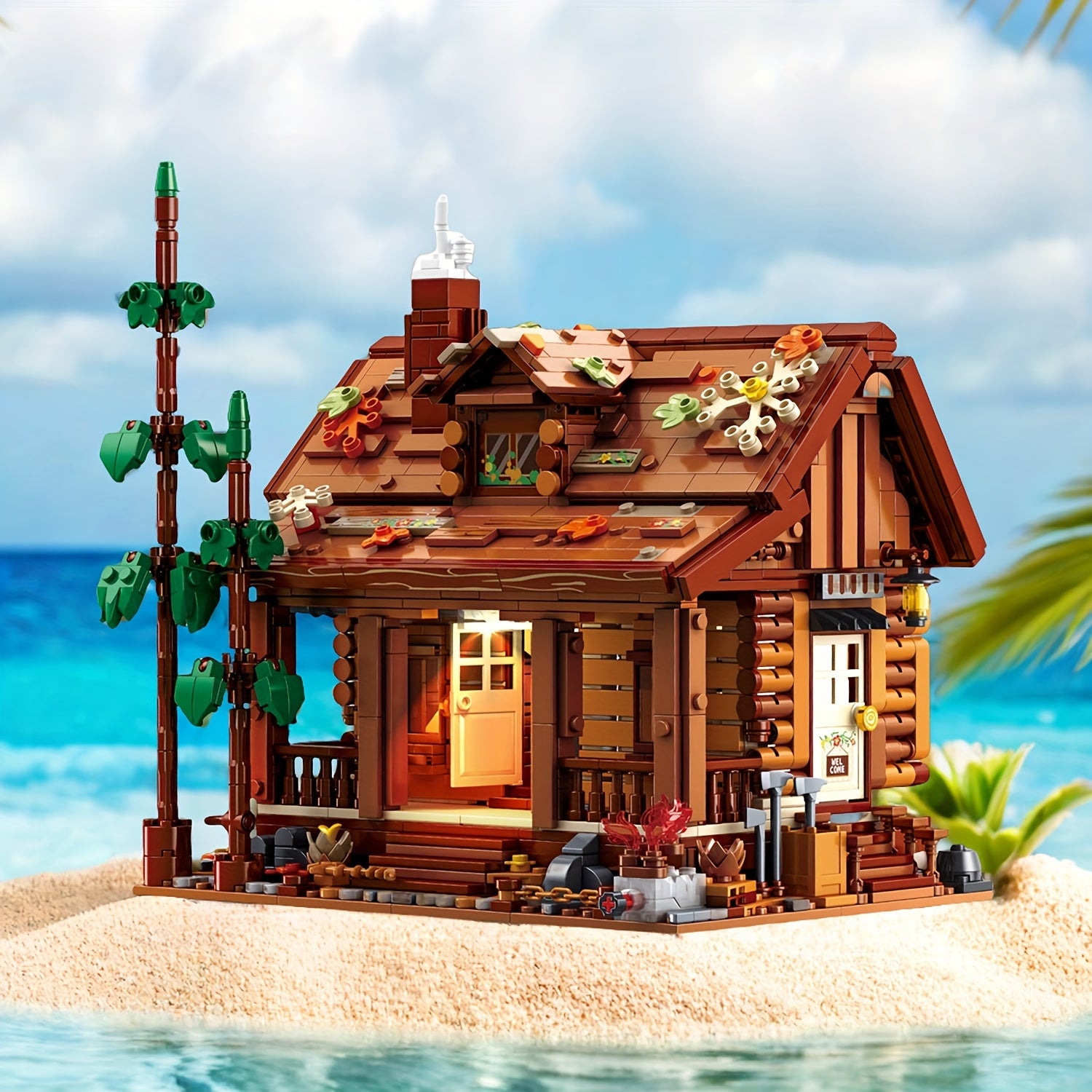 1969pcs Forest Cabin Building Blocks Toy Model with LED Lights