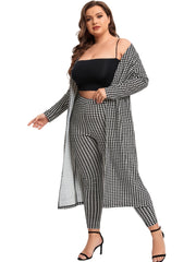  Houndstooth Print Cardigan & Skinny Pants Set