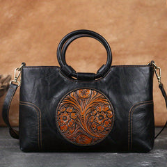 Vintage Flower Embossed Lightweight Satchel Bag