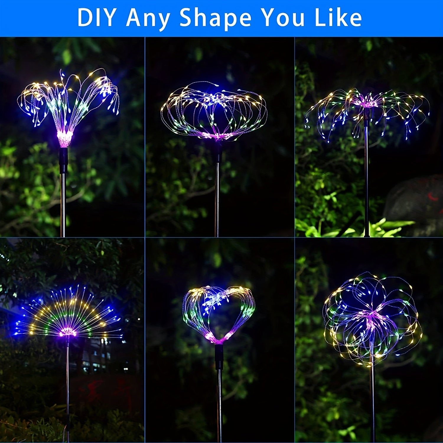 6pcs Solar Garden Lights 120 LED Copper Wire Decorative Outdoor Lights