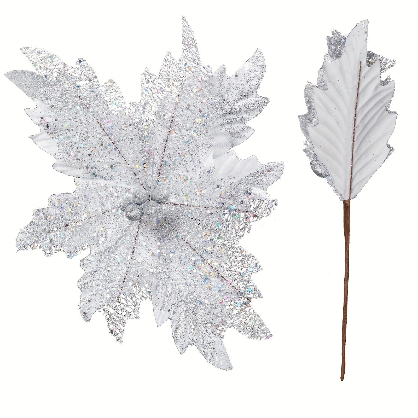 1pc Poinsettia Flower Silver Golden Red Artificial Christmas Decorations