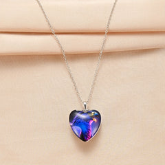 Heart Shaped Crystal Pendant Necklace With Eagle Pattern Hip Hop Gift